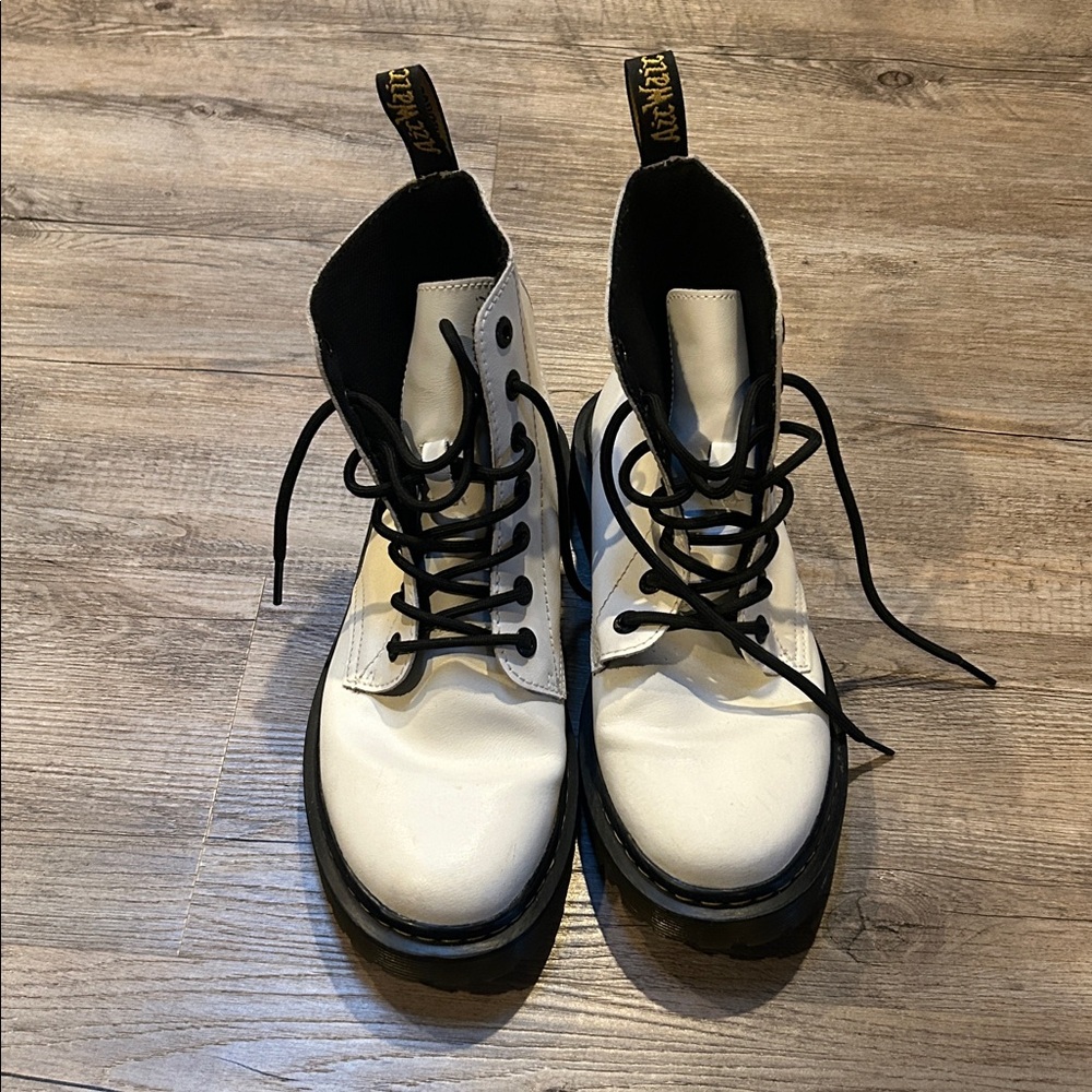 Dr. Martens White Lace Up Boots with Black Trim